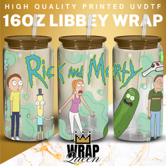 Rick and Morty UV DTF 16oz Glass Cup Wrap