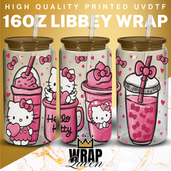 Kitty Cups Cartoon UV DTF 16oz Glass Cup Wrap