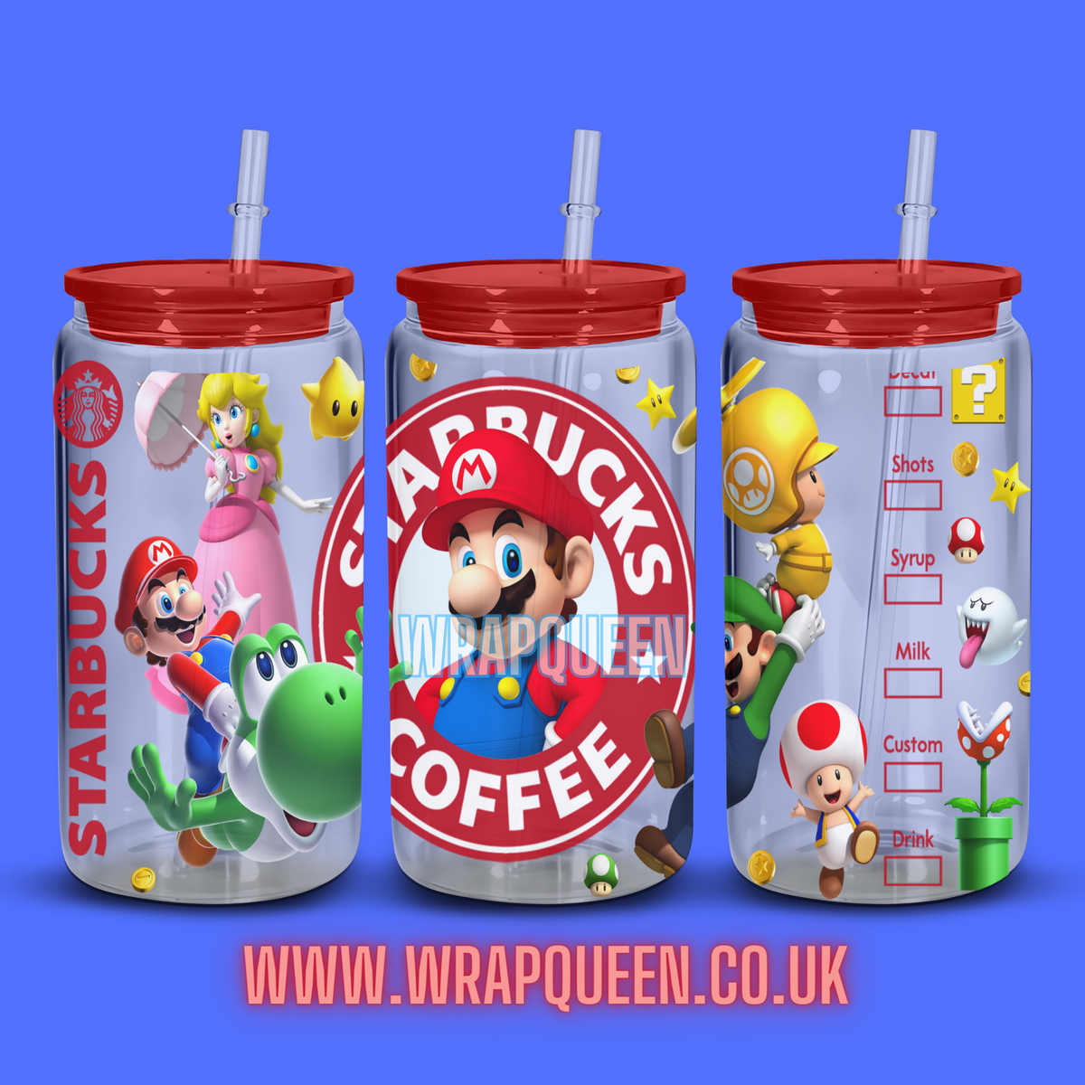 Cartoon Plumber Coffee UV DTF 16oz Glass Cup Wrap