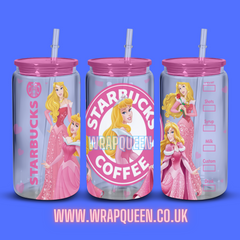 Princess Aurora Sleeping Beauty Coffee UV DTF 16oz Glass Cup Wrap