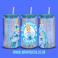 Princess Cinderella Coffee UV DTF 16oz Glass Cup Wrap