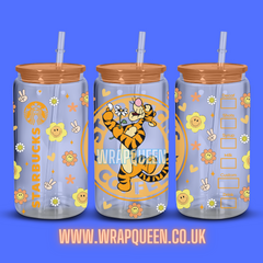 Bear friends Tiger Coffee Cartoon UV DTF 16oz Glass Cup Wrap