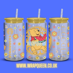 Bear Coffee Cartoon UV DTF 16oz Glass Cup Wrap