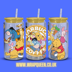 Bear and friends Coffee UV DTF 16oz Glass Cup Wrap