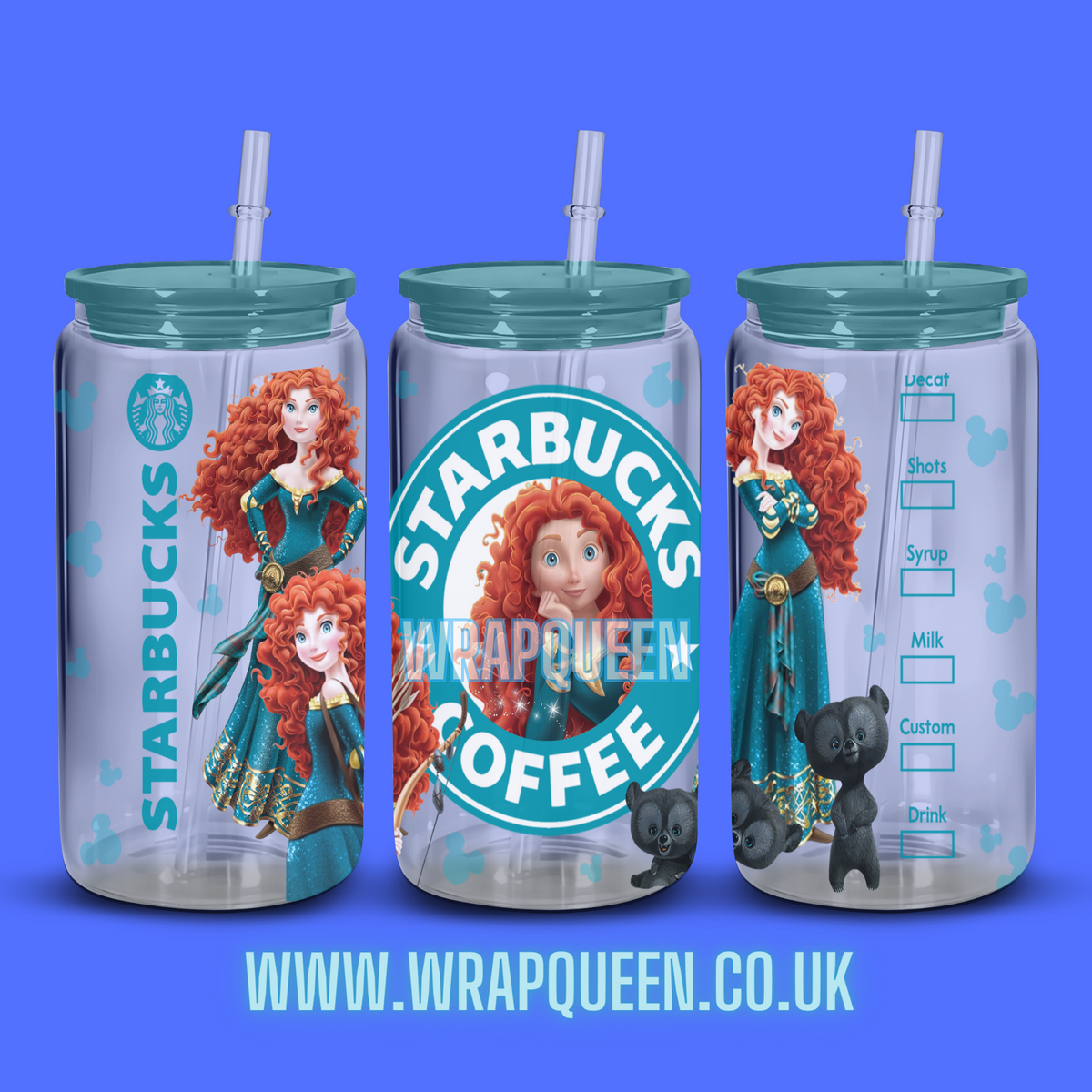 Princess Merida Brave Coffee UV DTF 16oz Glass Cup Wrap