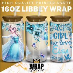 Just a girl who loves Elsa UV DTF 16oz Glass Cup Wrap