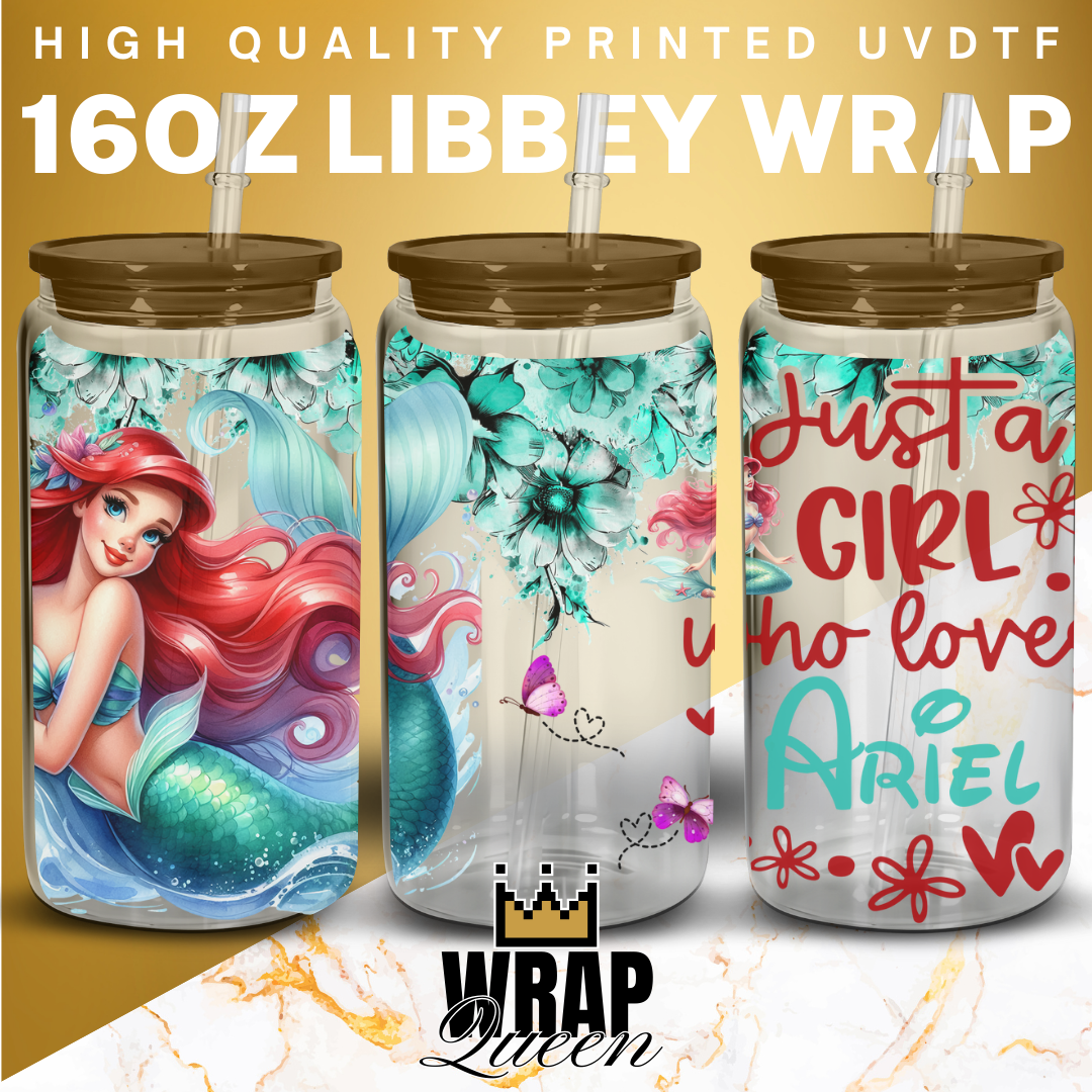 Just a girl who loves Ariel UV DTF 16oz Glass Cup Wrap