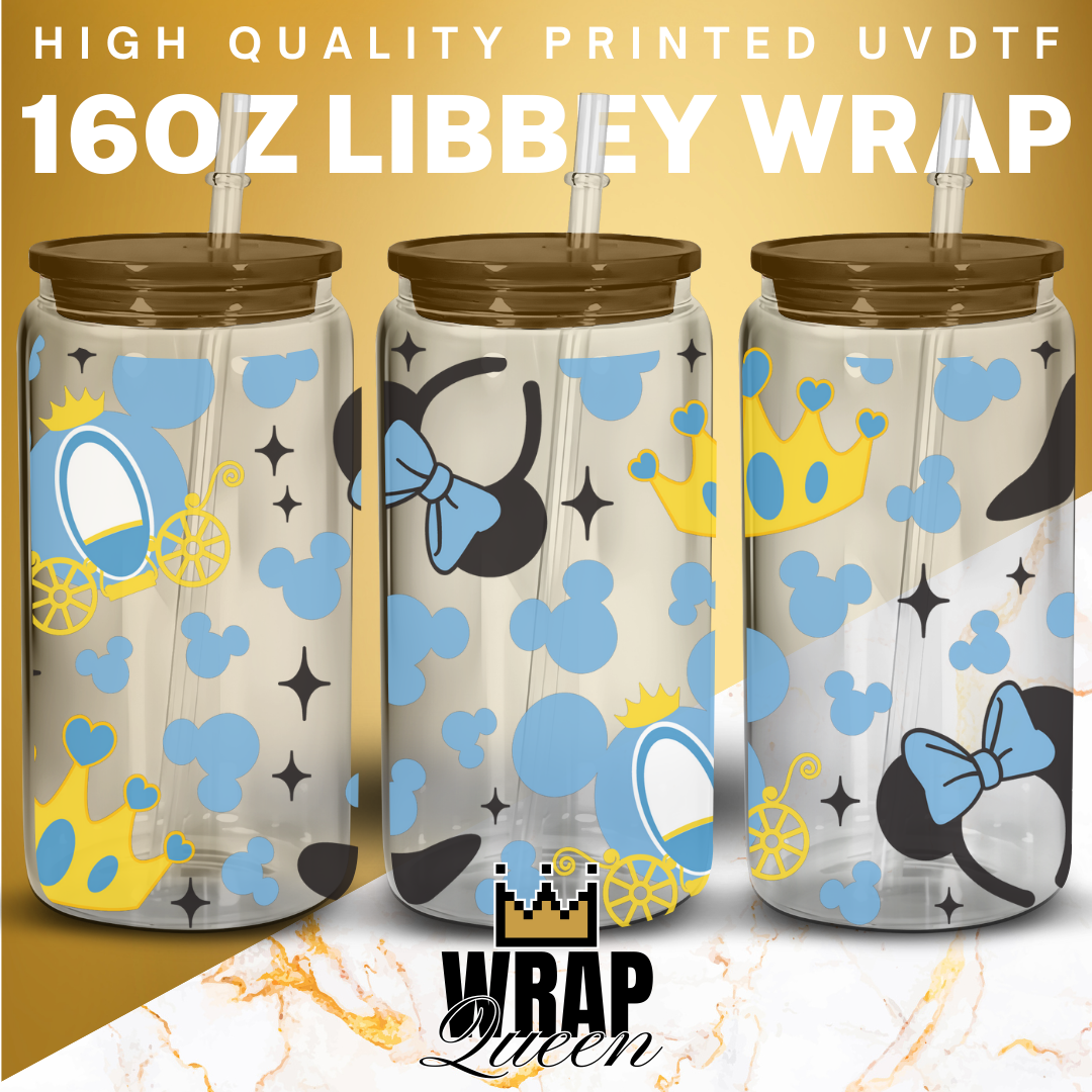 Cinderella Mouse Ears UV DTF 16oz Glass Cup Wrap