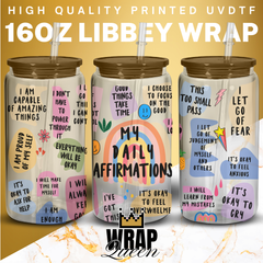 My Daily Affirmations 2 UV DTF 16oz Glass Cup Wrap