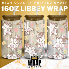 Unicorn Dabbing UV DTF 16oz Glass Cup Wrap