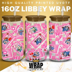 Cute Killers in Pink Doll Box UV DTF 16oz Glass Cup Wrap