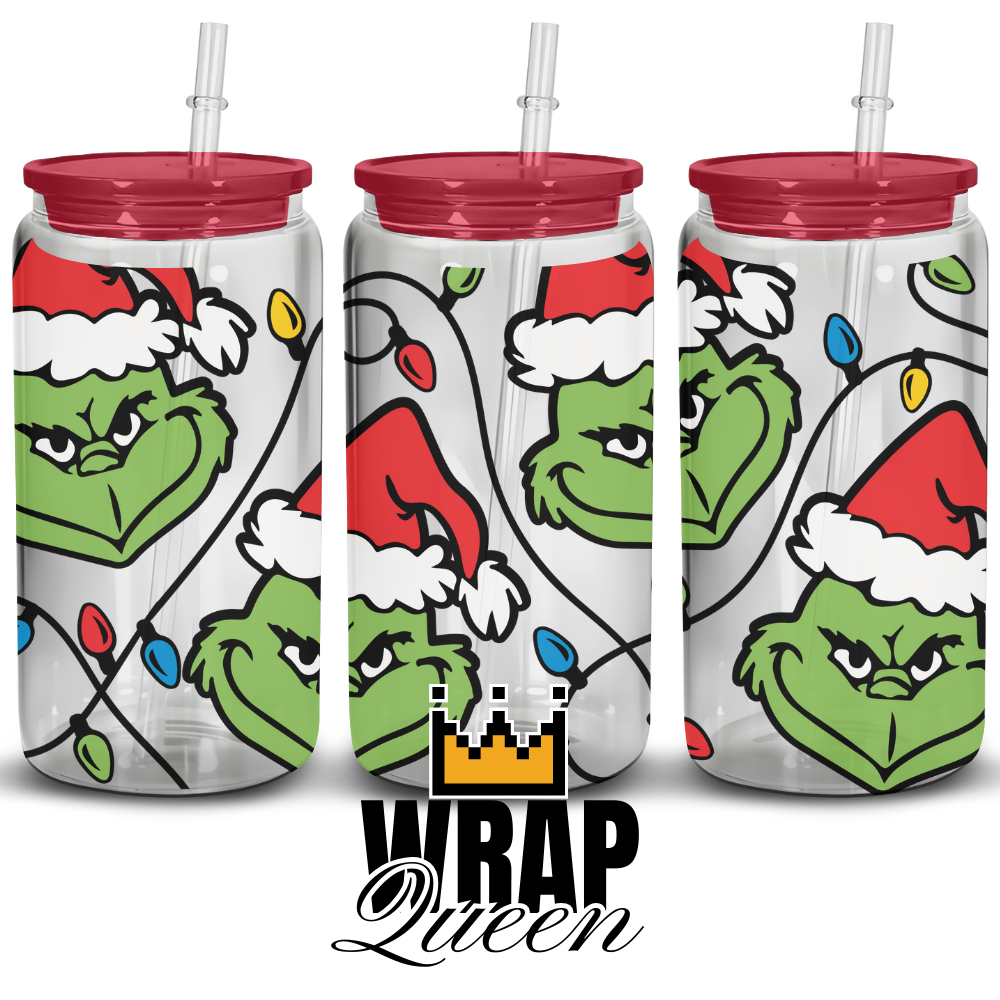 Grinchmas Grinch Christmas UV DTF 16oz Glass Cup Wrap