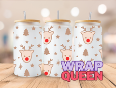 Reindeer UV DTF 16oz Glass Cup Wrap