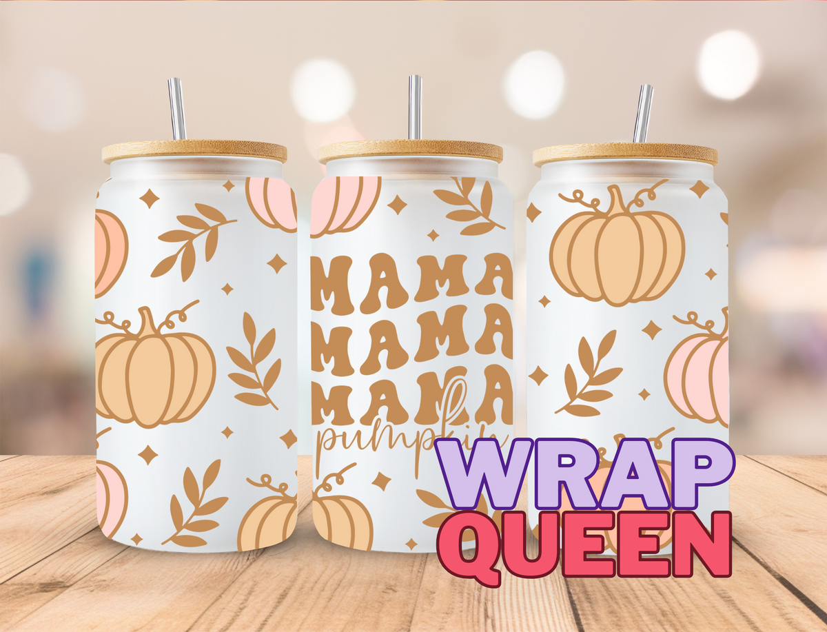 Mama Pumpkin UV DTF 16oz Glass Cup Wrap