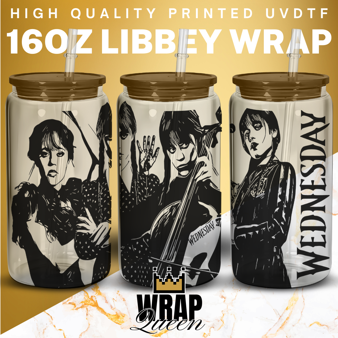 Wednesday UV DTF 16oz Glass Cup Wrap