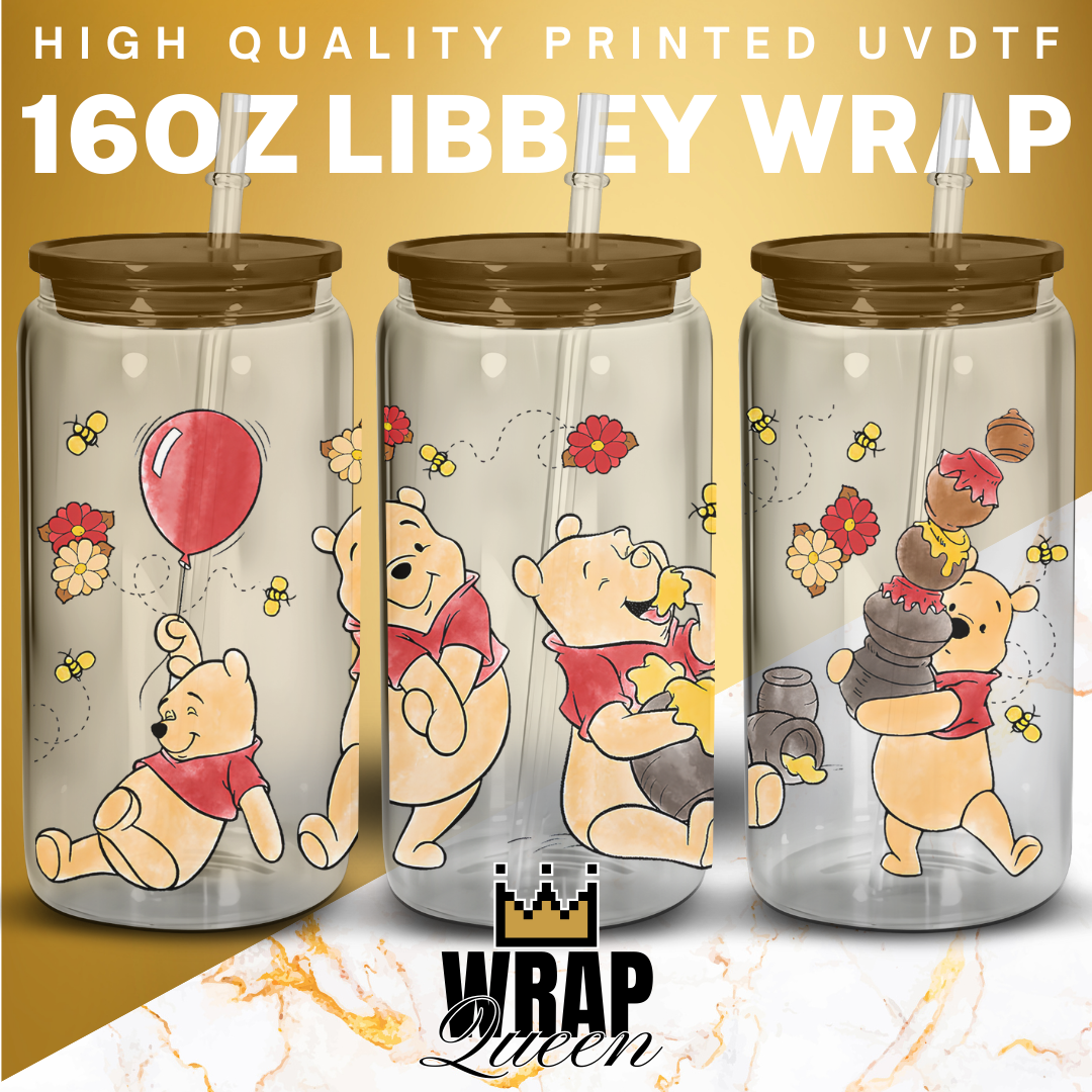 Watercolour Bear UV DTF 16oz Glass Cup Wrap