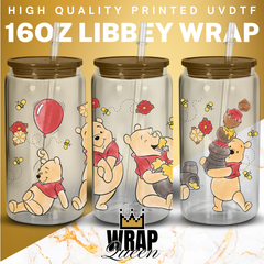 Watercolour Bear UV DTF 16oz Glass Cup Wrap