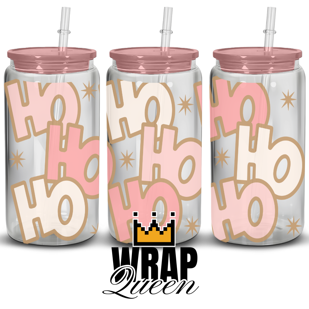 Ho Ho Ho UV DTF 16oz Glass Cup Wrap