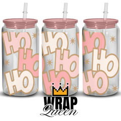 Ho Ho Ho UV DTF 16oz Glass Cup Wrap