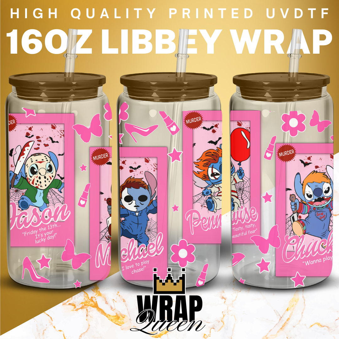 Cute Killers in Pink Doll Box 2 UV DTF 16oz Glass Cup Wrap