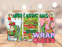 Merry GRINCHMAS Movies Films UV DTF 16oz Glass Cup Wrap