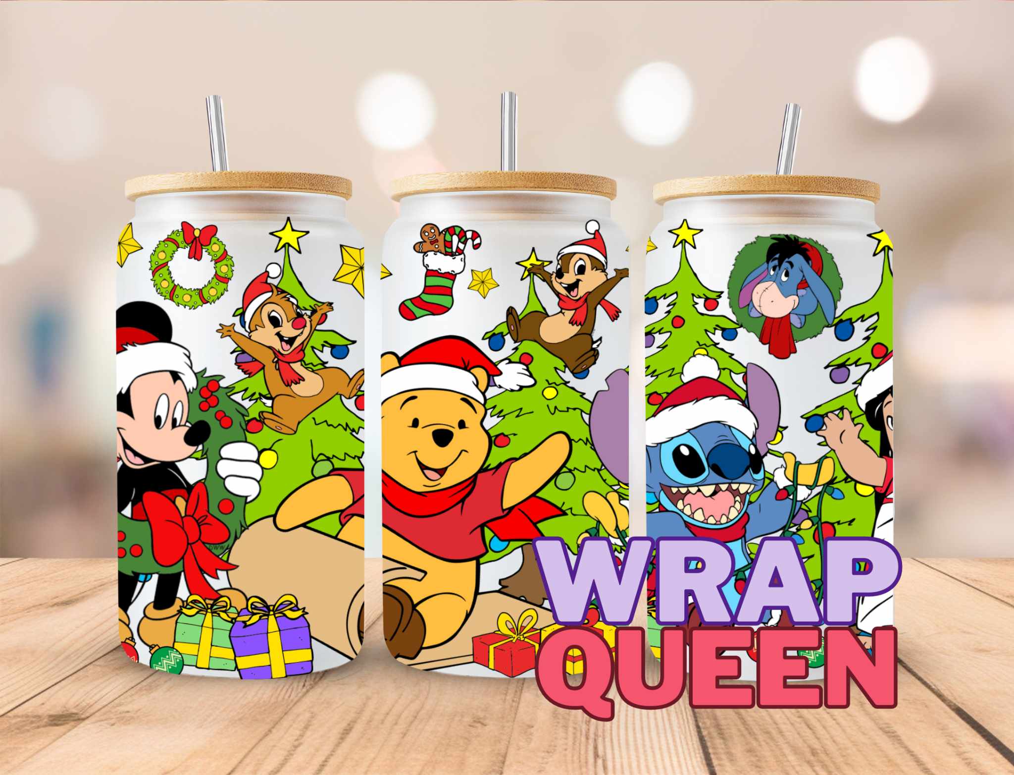 Experiment 626 and friends Bear Mouse Christmas UV DTF 16oz Glass Cup Wrap