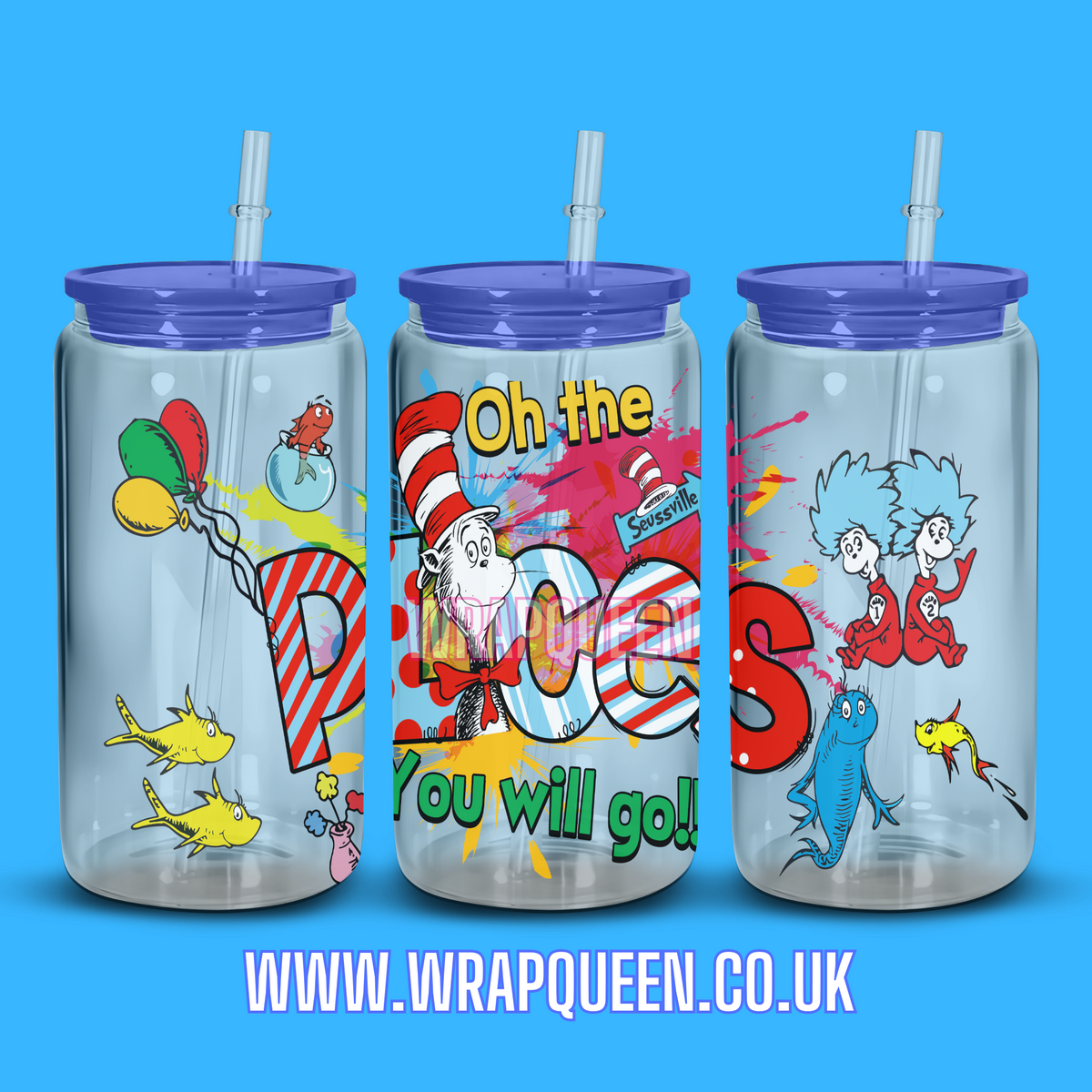 Awareness Dr Seuss oh the places you will go 3 - UV DTF 16oz Glass Cup Wrap