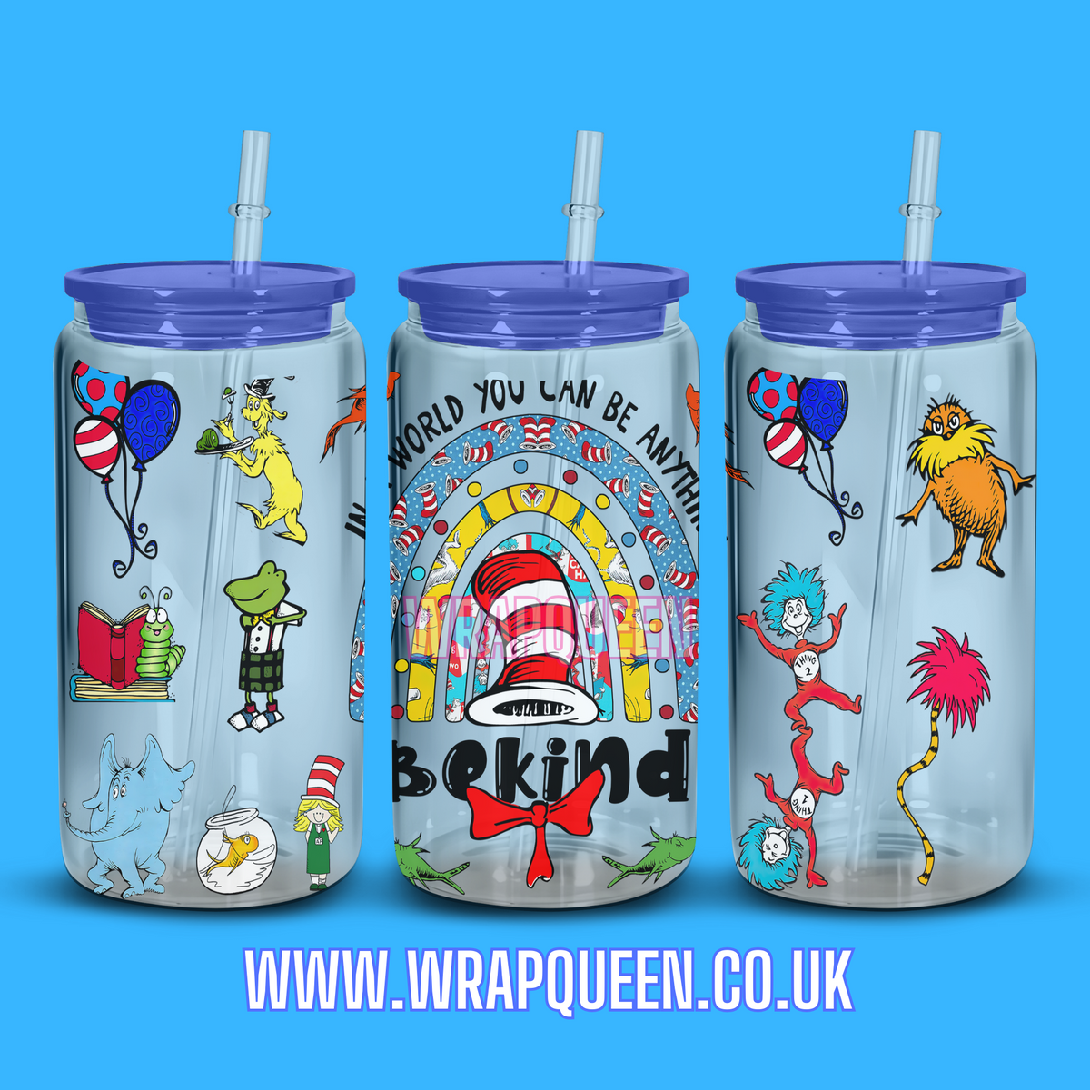 Awareness Dr Seuss Be Kind 2 - UV DTF 16oz Glass Cup Wrap