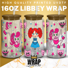 Huggy Wuggy Kissy Missy UV DTF 16oz Glass Cup Wrap