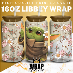Star Wars Yoda Floral Film UV DTF 16oz Glass Cup Wrap
