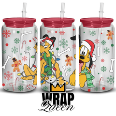 Christmas Dog Lights UV DTF 16oz Glass Cup Wrap