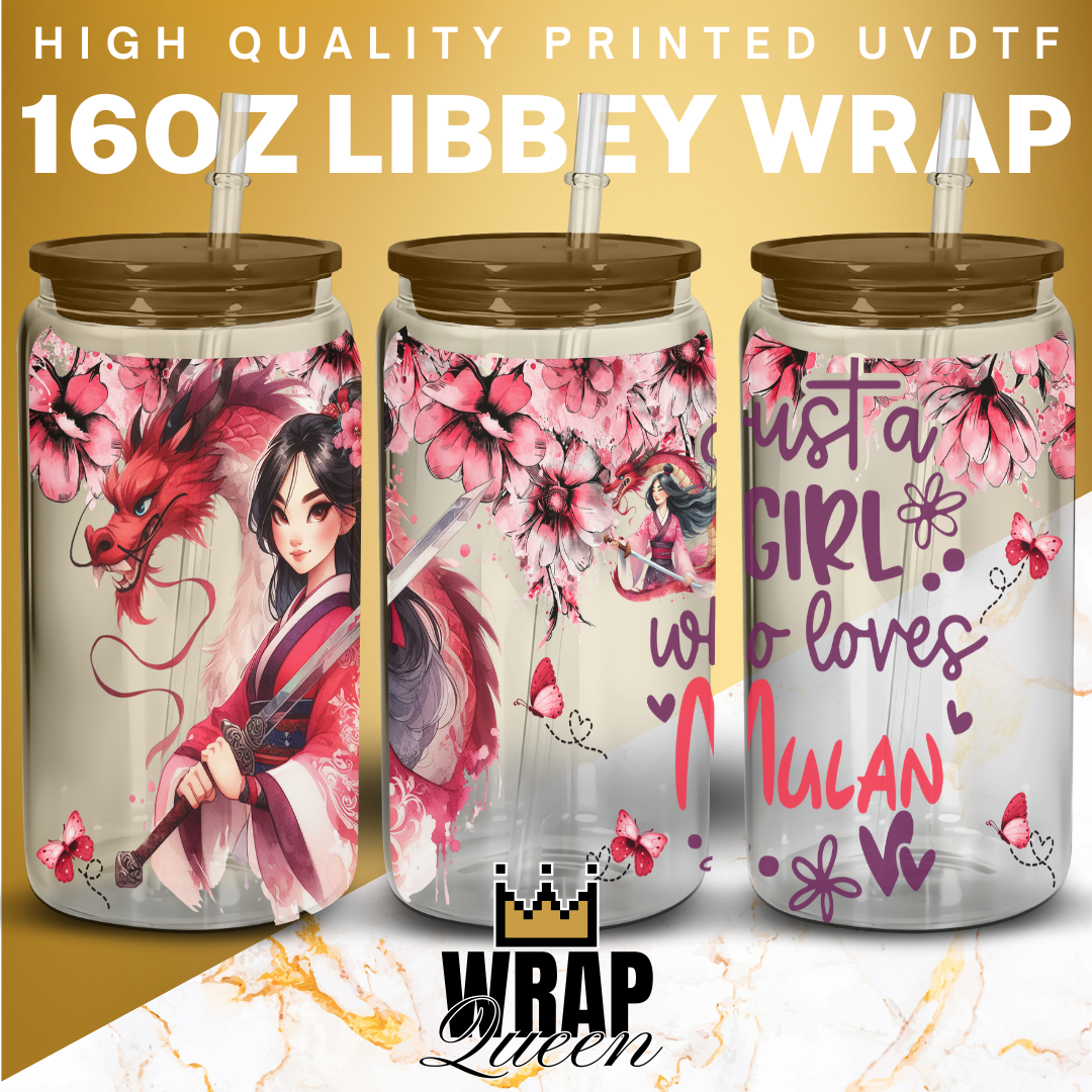 Just a girl who loves Mulan UV DTF 16oz Glass Cup Wrap