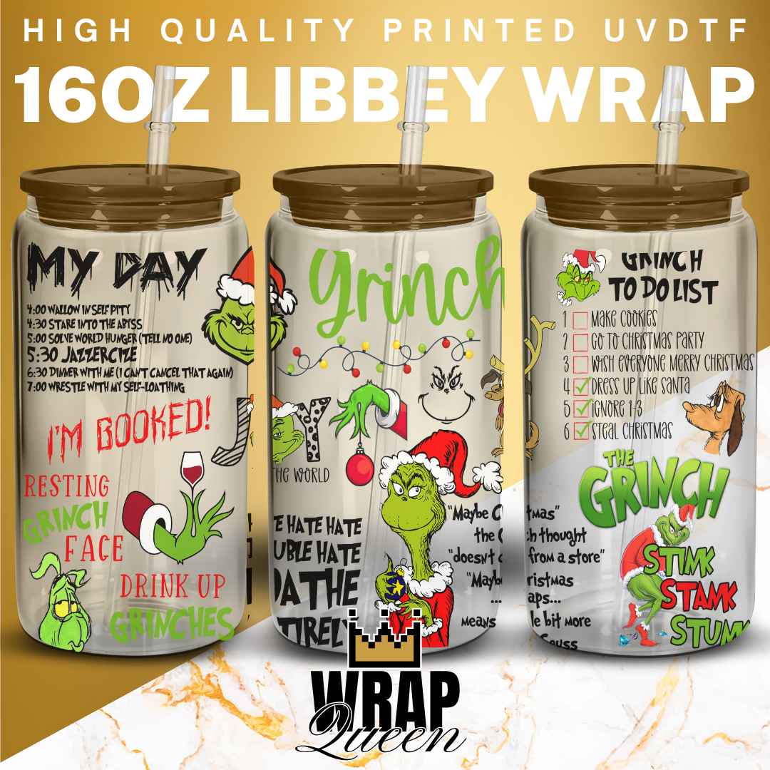Grinch MY DAY Movies Films UV DTF 16oz Glass Cup Wrap