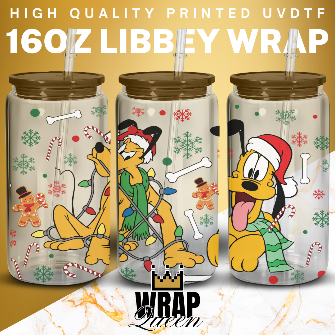 Christmas Dog Lights UV DTF 16oz Glass Cup Wrap