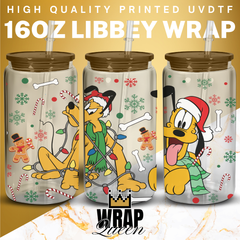 Christmas Dog Lights UV DTF 16oz Glass Cup Wrap