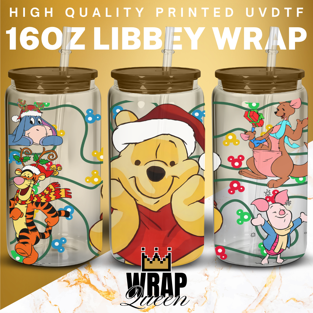 Christmas Bear Lights UV DTF 16oz Glass Cup Wrap