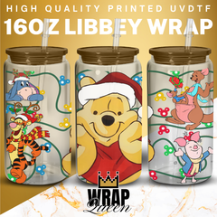 Christmas Bear Lights UV DTF 16oz Glass Cup Wrap
