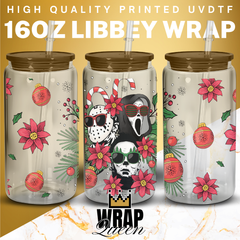 Christmas Ghost face and killers UV DTF 16oz Glass Cup Wrap