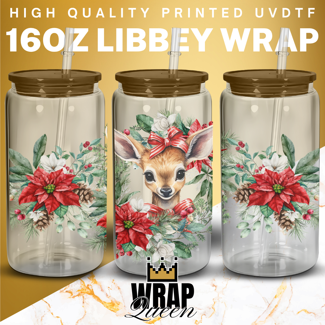 Christmas Deer UV DTF 16oz Glass Cup Wrap