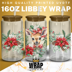 Christmas Deer UV DTF 16oz Glass Cup Wrap