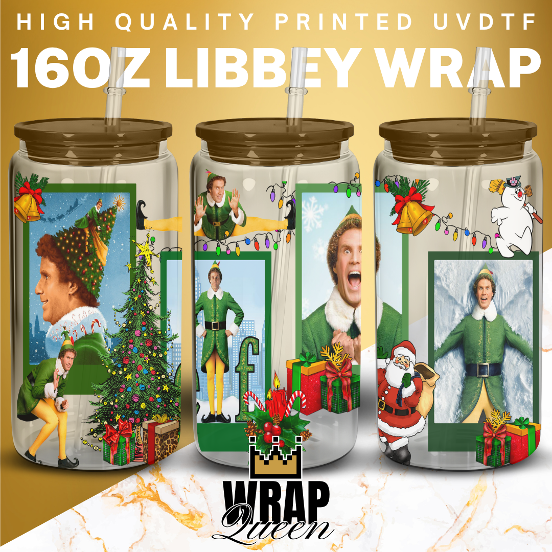 Elf Christmas Movies Films UV DTF 16oz Glass Cup Wrap