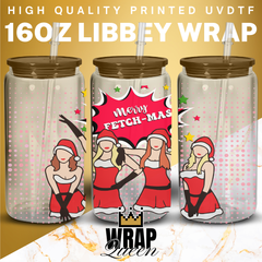 Merry Fetchmas Mean UV DTF 16oz Glass Cup Wrap