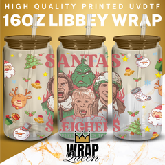 Christmas Santas Sleighers UV DTF 16oz Glass Cup Wrap