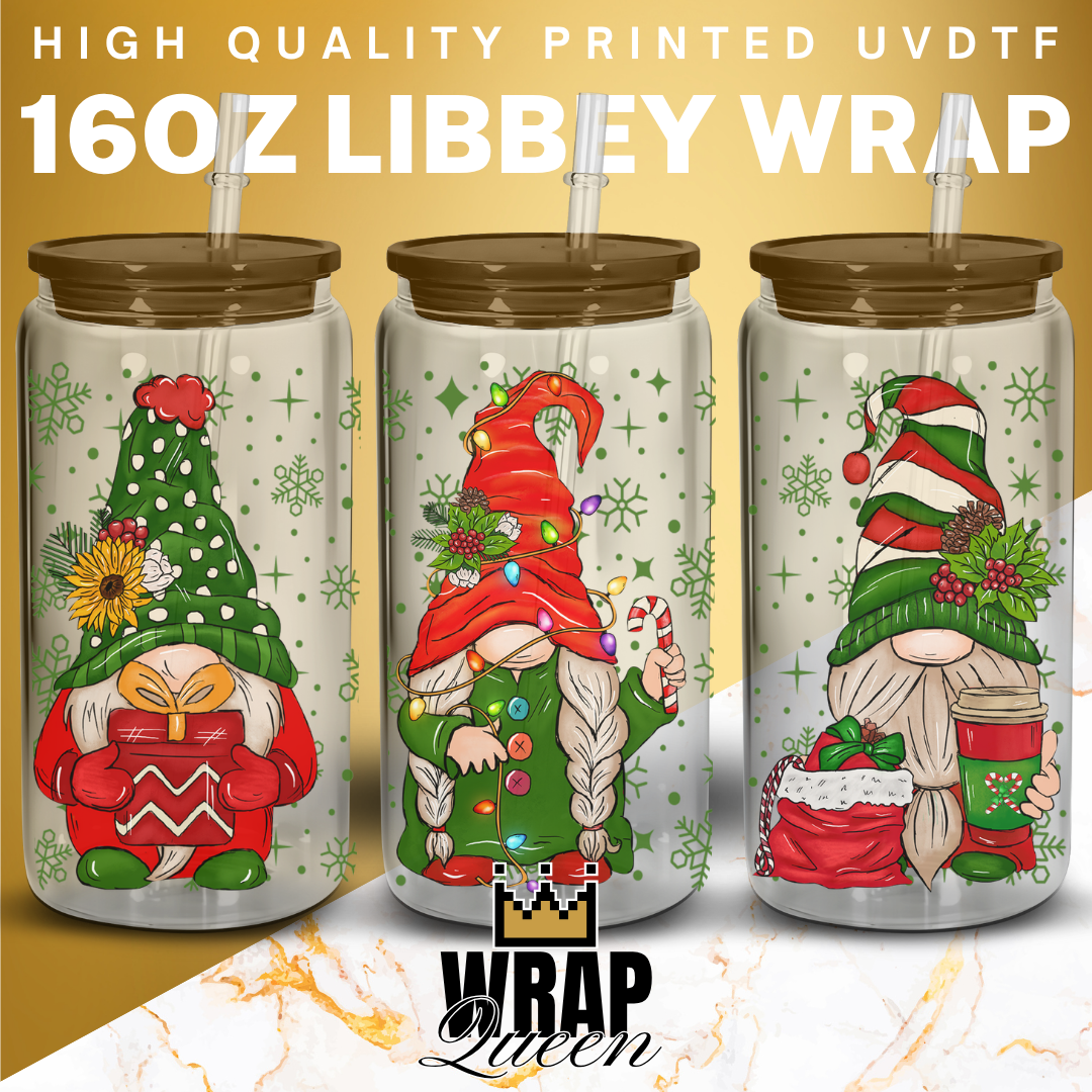 Christmas Gonk UV DTF 16oz Glass Cup Wrap
