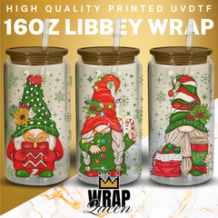 Christmas Gonk UV DTF 16oz Glass Cup Wrap