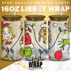 Grinch Max Lights UV DTF 16oz Glass Cup Wrap
