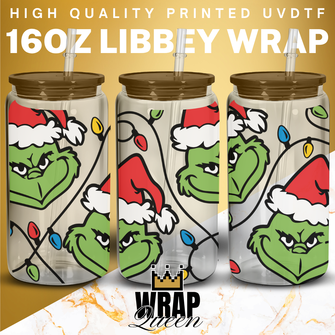 Grinchmas Grinch Christmas UV DTF 16oz Glass Cup Wrap