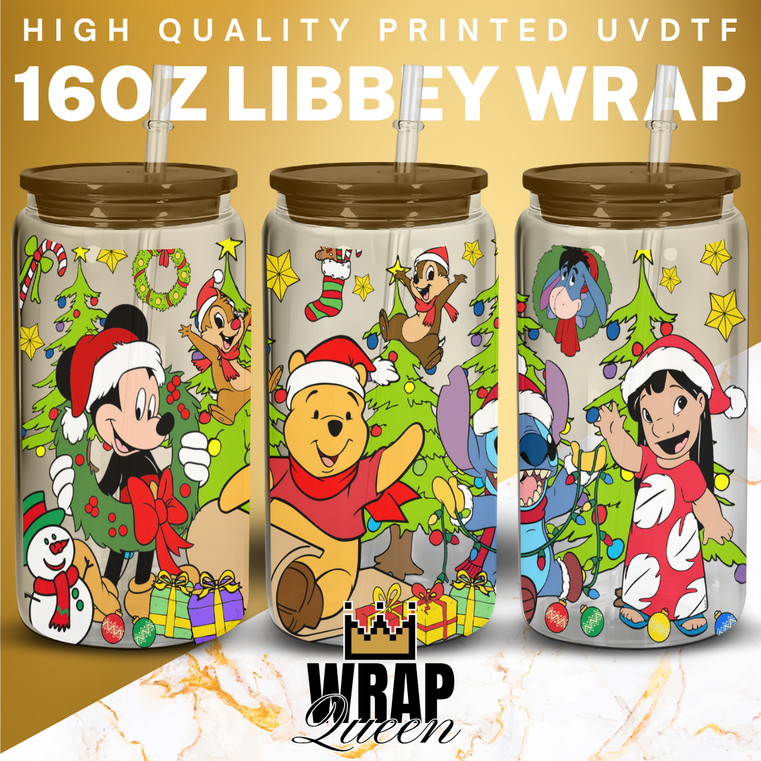Experiment 626 and friends Bear Mouse Christmas UV DTF 16oz Glass Cup Wrap