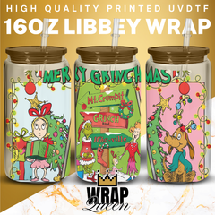 Merry GRINCHMAS Movies Films UV DTF 16oz Glass Cup Wrap