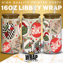 Grinch Baubles Movies Films UV DTF 16oz Glass Cup Wrap